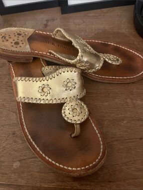 Jack Rogers Gold Braided Leather Thong Sandals women’s size 10